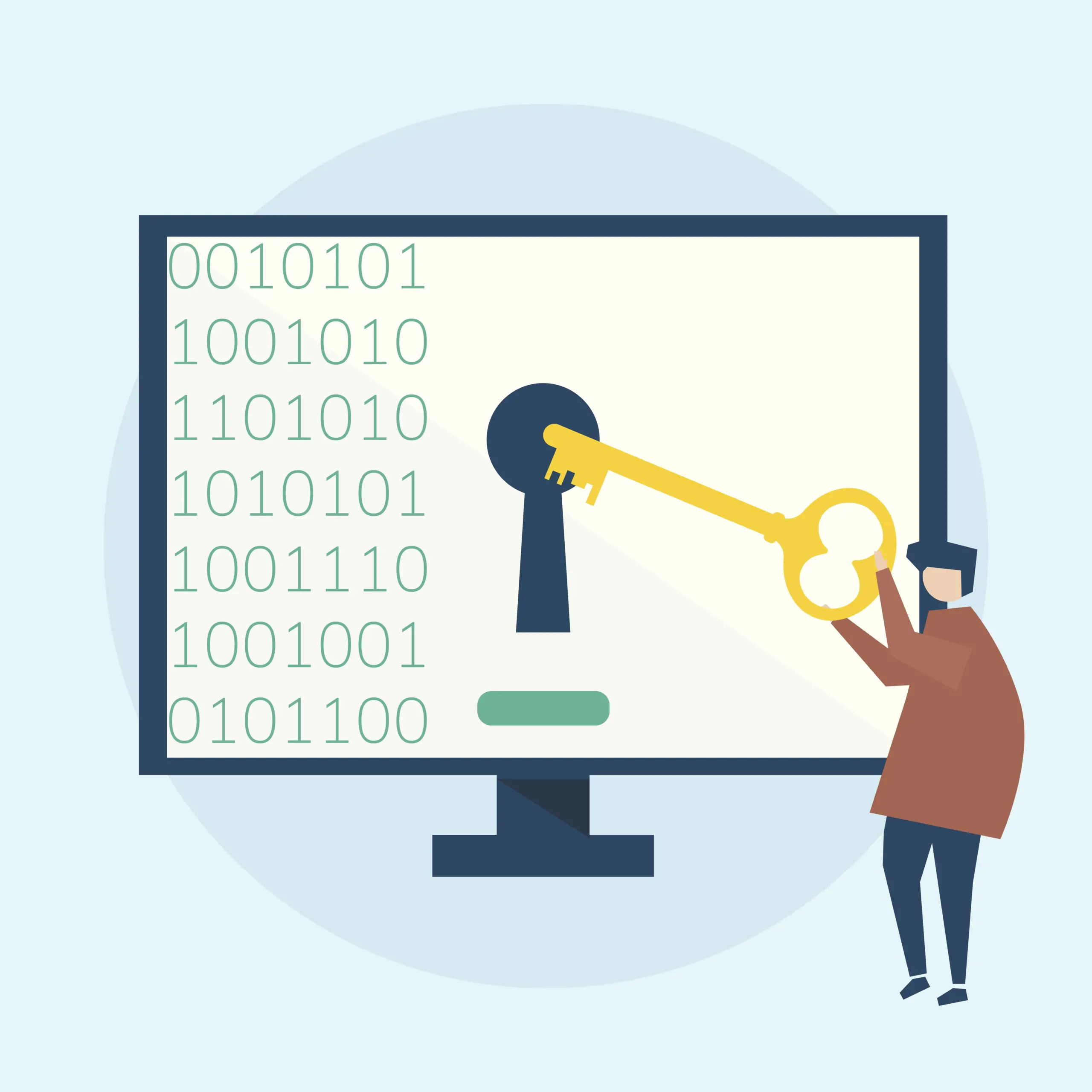 Illustration a person open a lock with a yellow key 