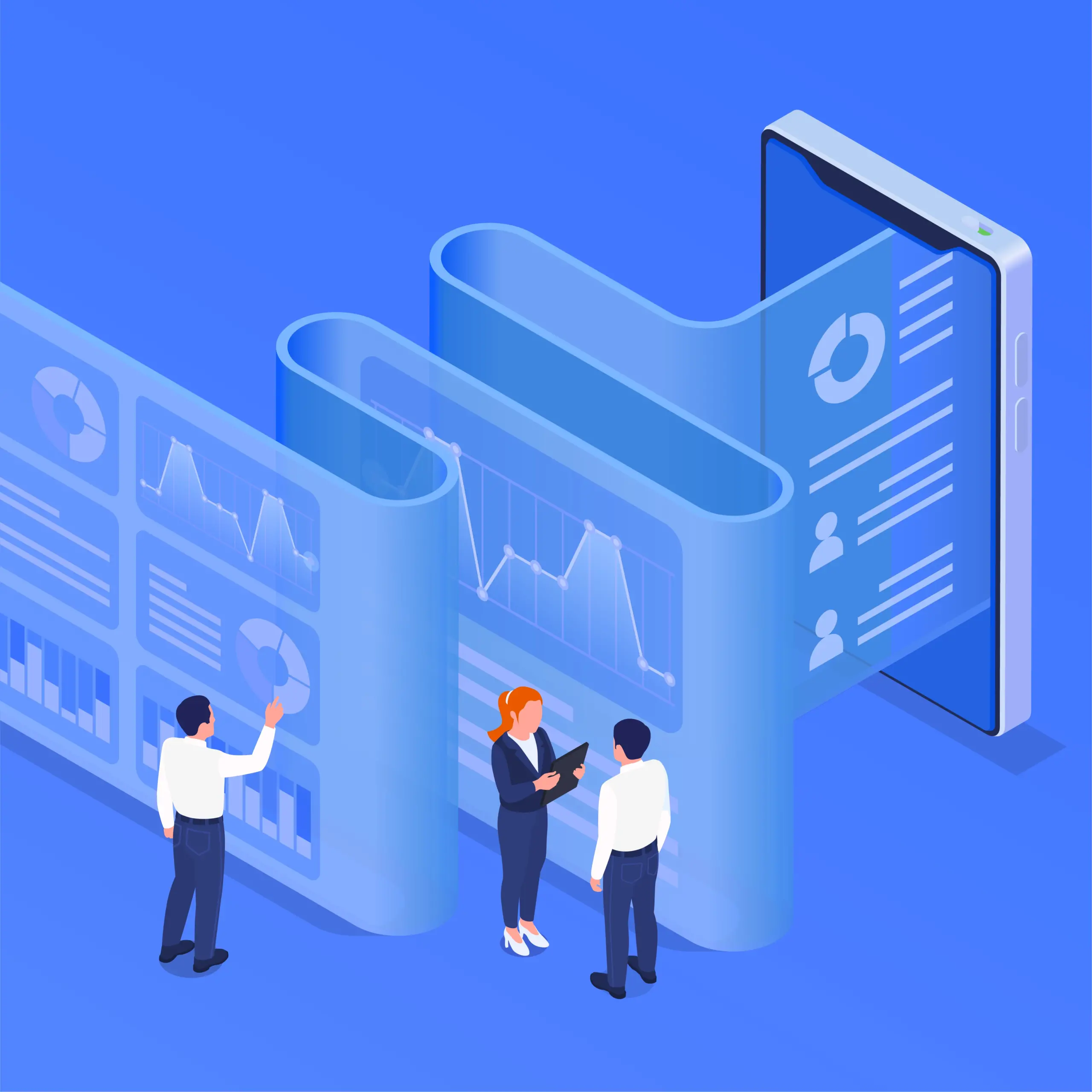 Illustration data and graphs 3D display through phone 