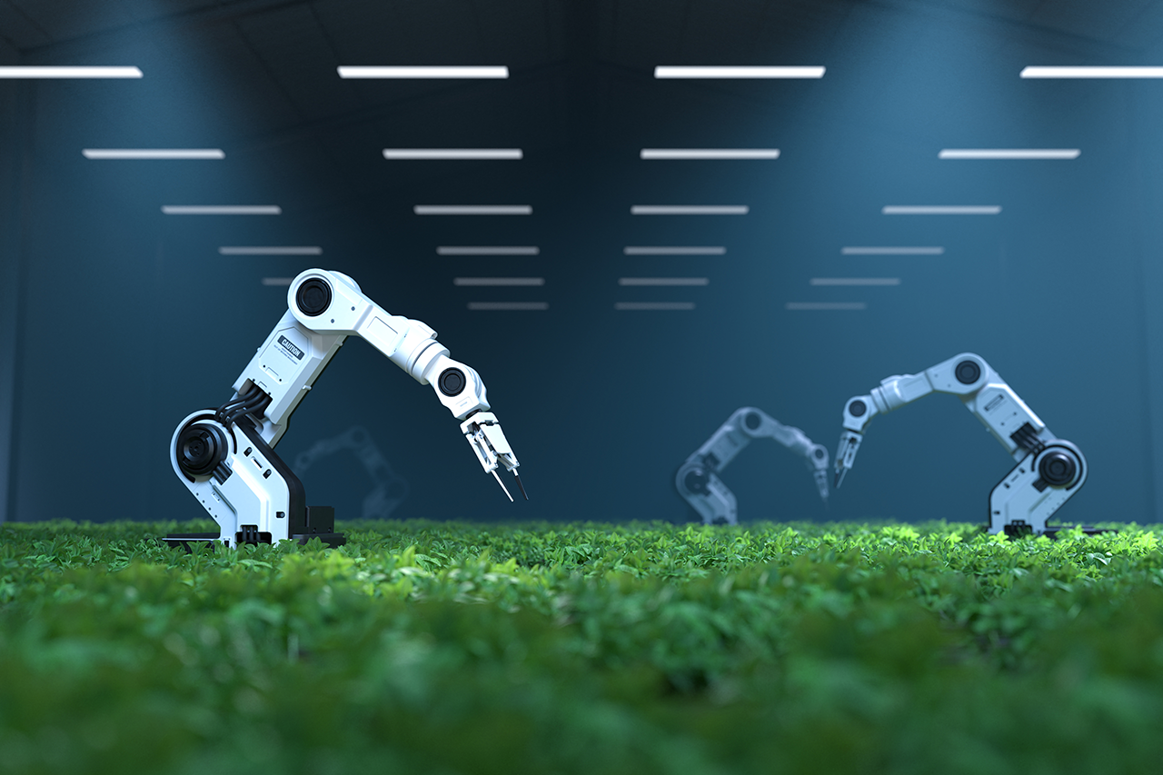 smart robotic farmers concept, robot farmers, Agriculture technology, Farm automation. 